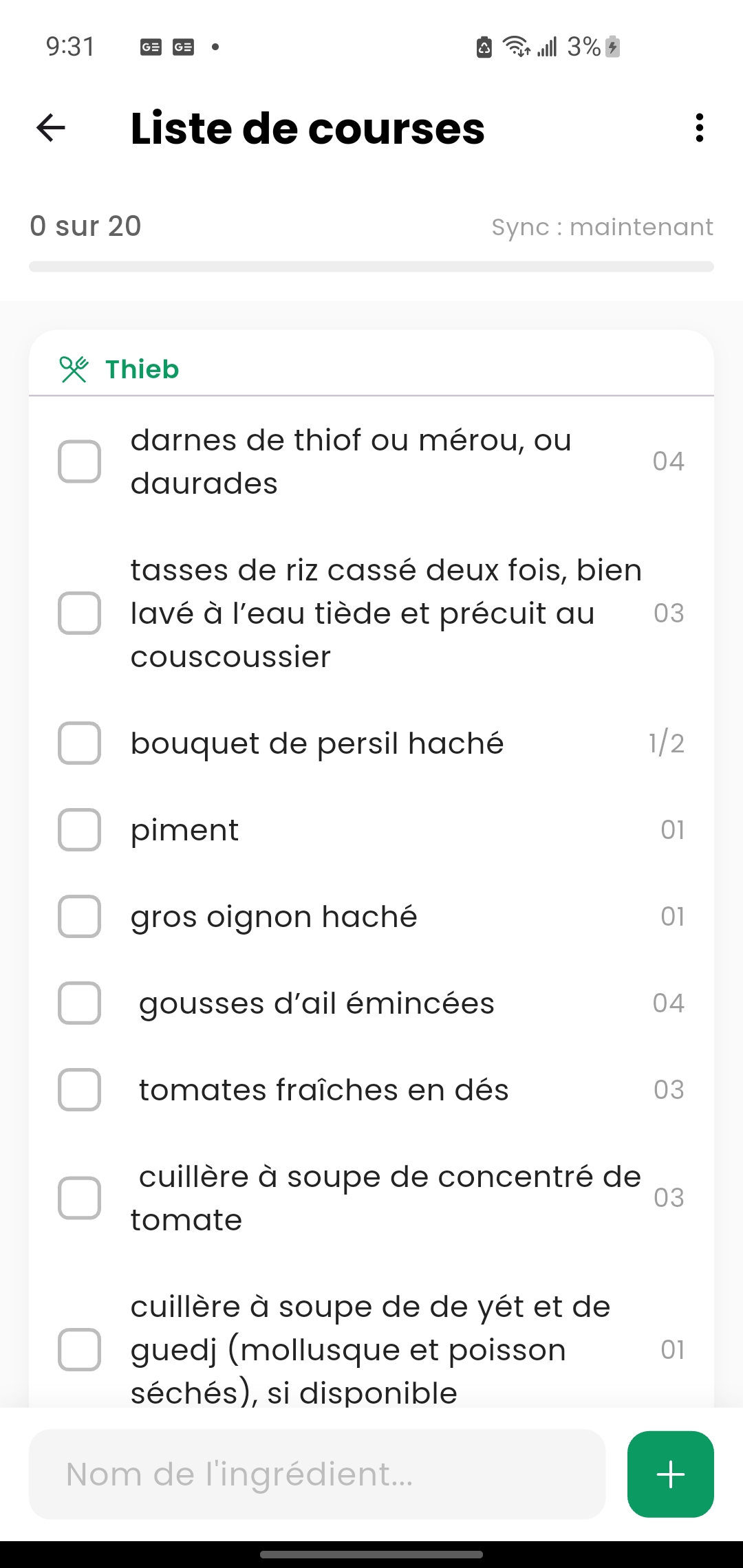 Liste de courses